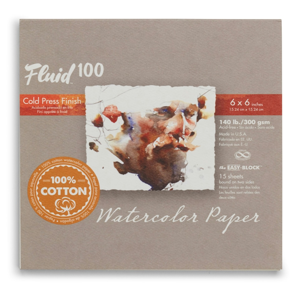 Speedball Fluid 100 Cold Press Watercolour Paper Block, White, 6 x 6inch