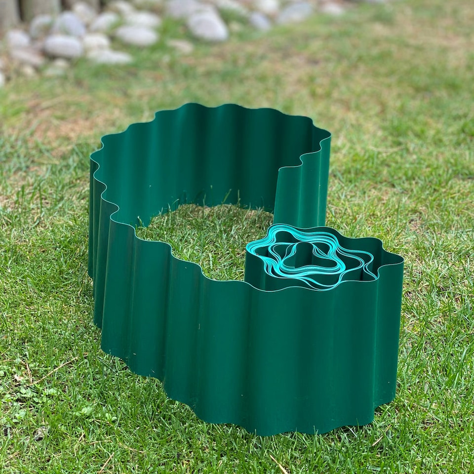 image 1 of Green Plastic Corrugated Garden Lawn Edging (9m x 15cm)