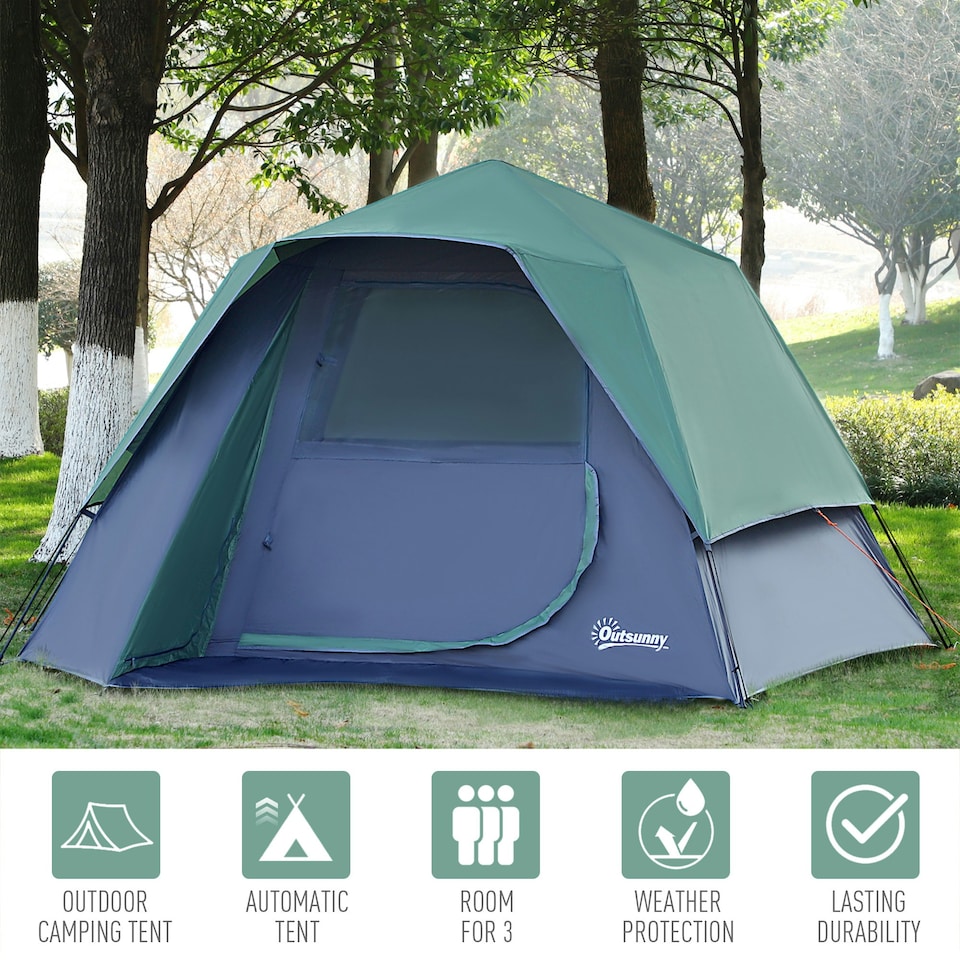 image 1 of Outsunny Family Pop-Up Camping Tent W/ Removable Waterproof Rainfly, Storage Bag