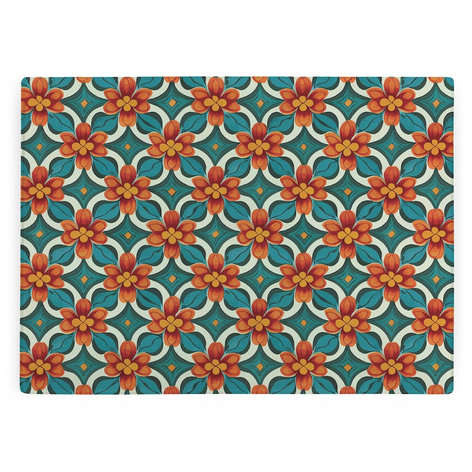 image 1 of Orange Floral Tile Large Smooth Glass Worktop Protector - Kitchen Chopping Board