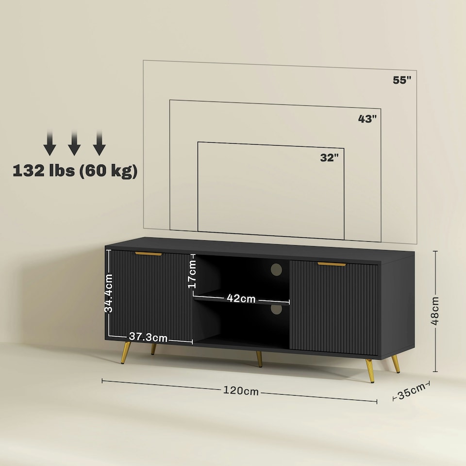 image 1 of HOMCOM Modern TV Stand Cabinet with Storage for Living Room, Black