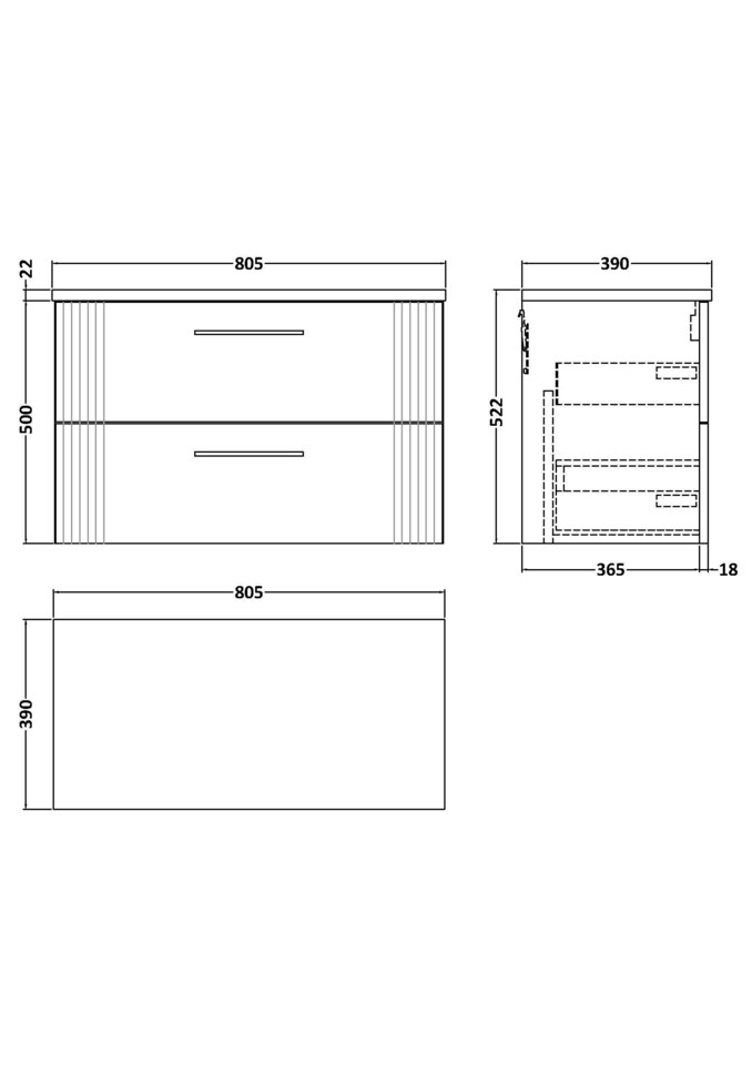 image 1 of Balterley Partial Fluted 2 Drawer Wall Hung Vanity Unit with Bellato Laminate Worktop | Grey | Satin Grey