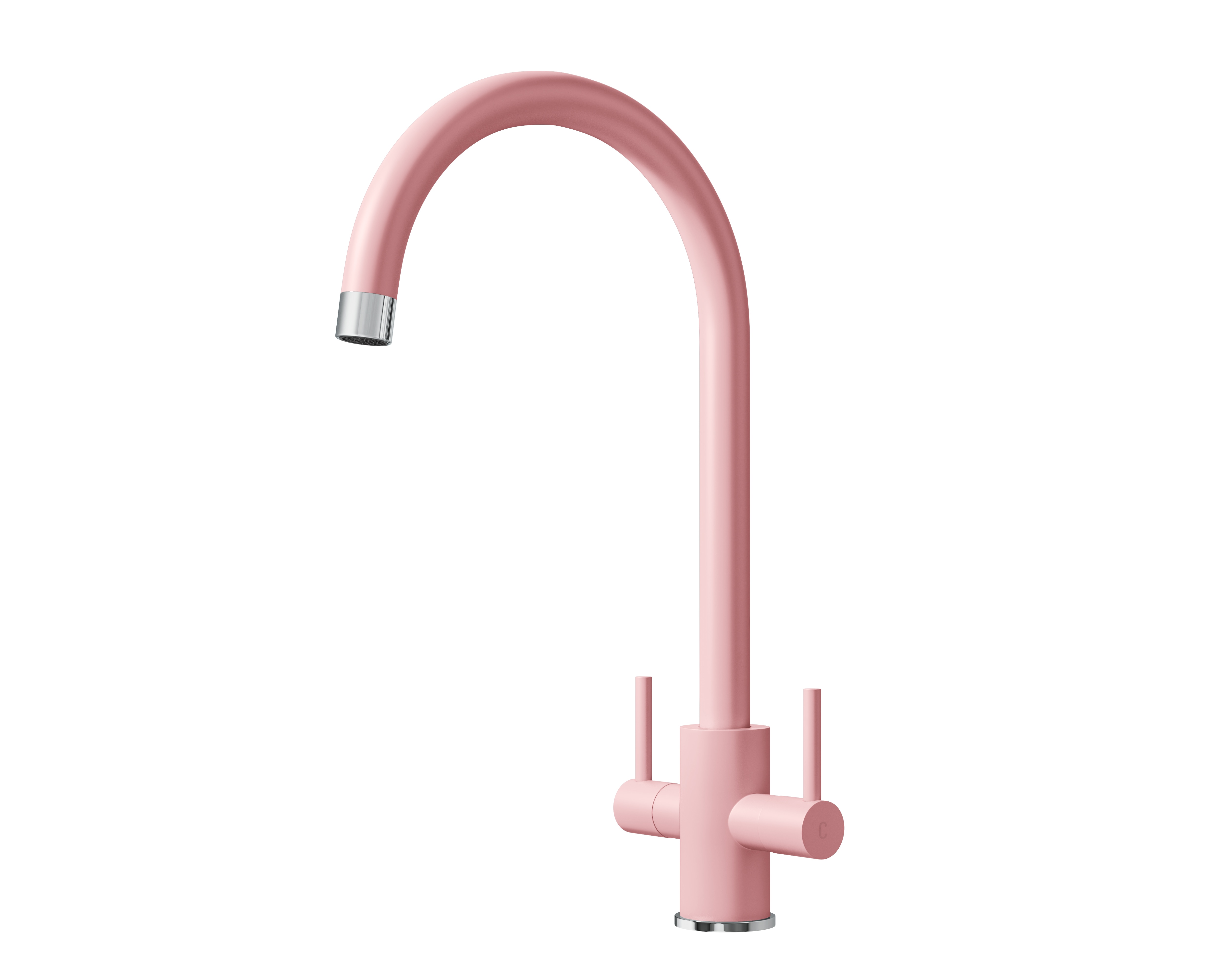 Flode Prysm Twin Lever Kitchen Mixer Tap - Retro Pink & Chrome Finish - Swivel Spout - Brass - Deck-Mounted