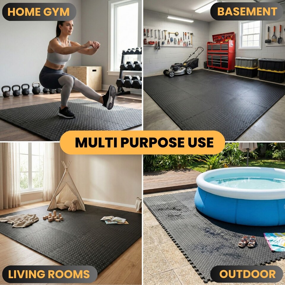 image 1 of Soft Interlocking Floor Mats Set - Non-Slip Foam Tiles EVA Puzzle Mats for Gym, Garage, Home Workout, Playroom, or Office