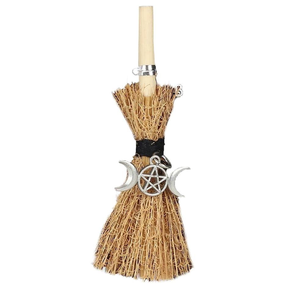 image 1 of Something Different Mini Magick Triple Moon Broomstick - Brown/Silver - One Size