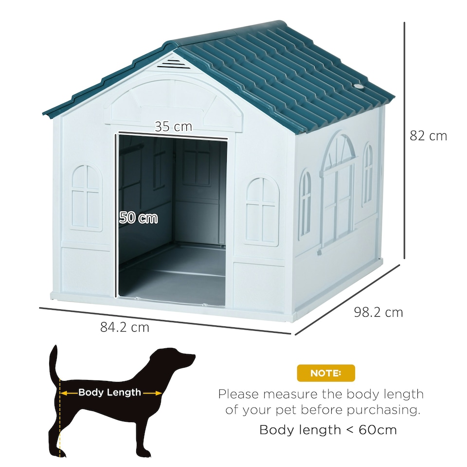 image 1 of PawHut Weather-Resistant Dog House, Puppy Shelter for Large Dogs - Blue