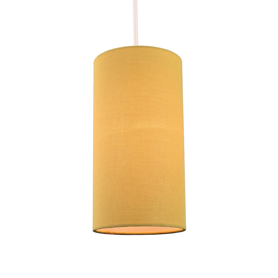 image 1 of Contemporary and Stylish Mustard Ochre Linen Fabric Tall Cylindrical Lampshade | Yellow | 10"