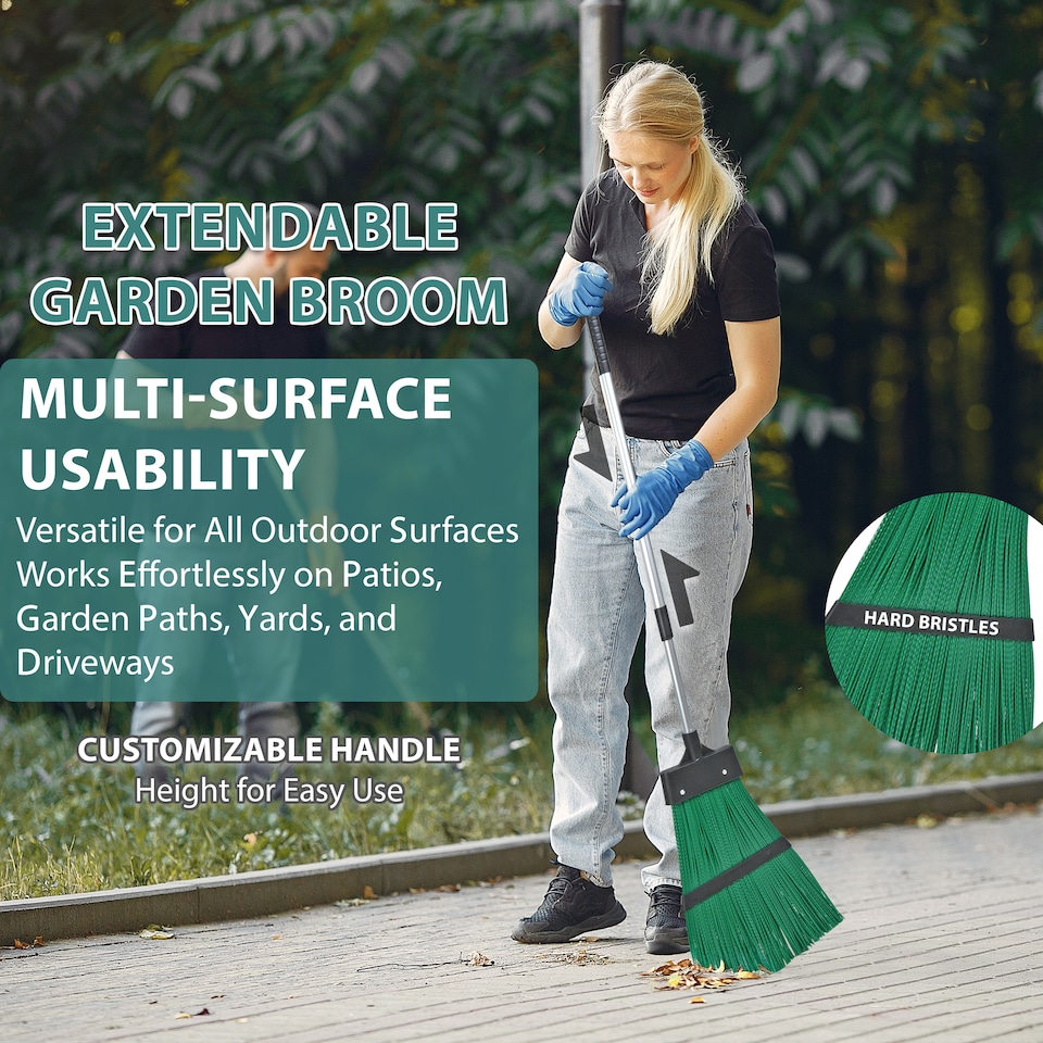 image 1 of 5-in-1 Garden Rake Set Adjustable Handle with 2 Large leaves Grabber Leaf Rake