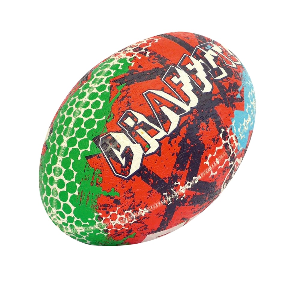 image 1 of Rhino Graffiti Rugby Ball - Red/Blue/Green - 5