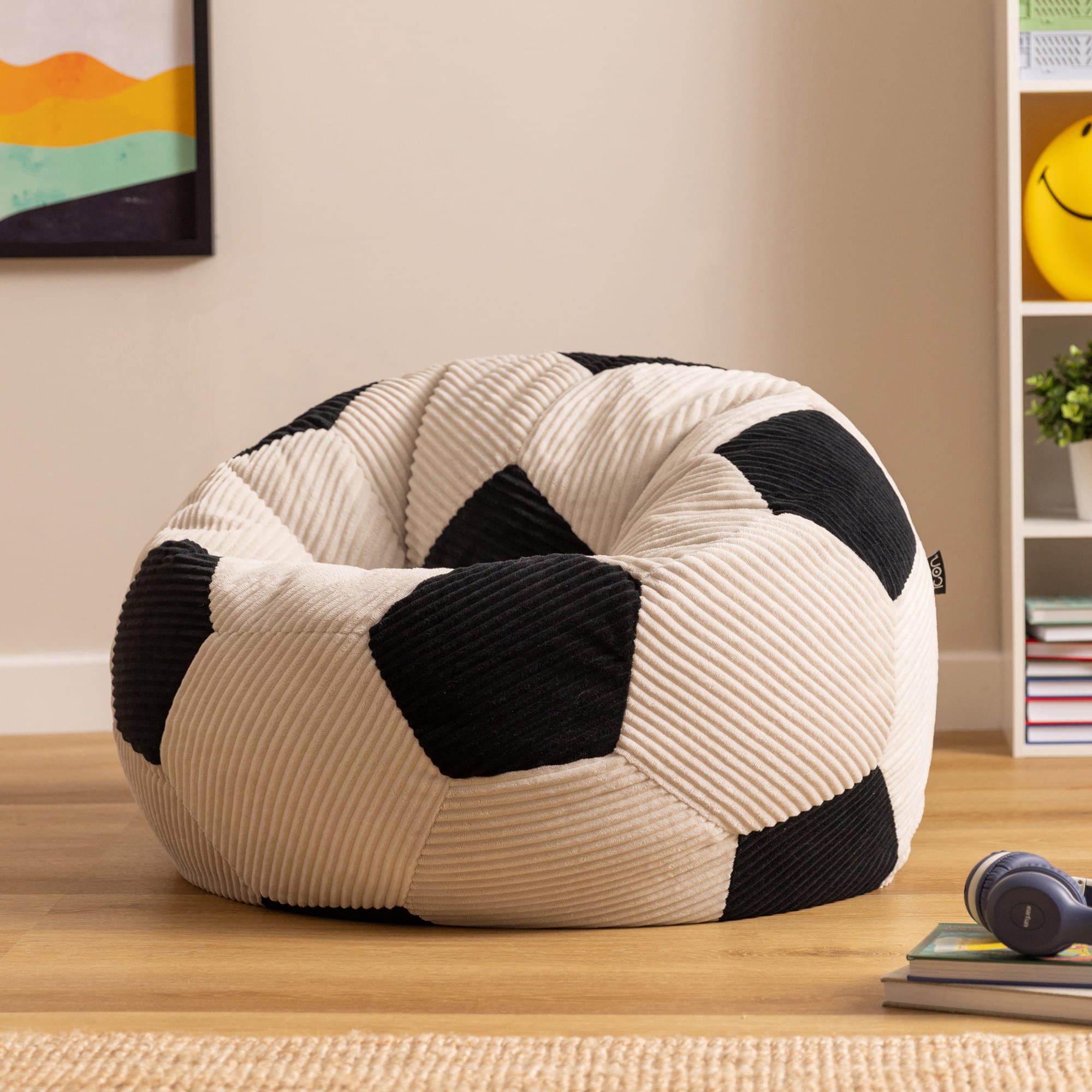 Icon Kids Football Jumbo Cord Classic Bean Bag, Black