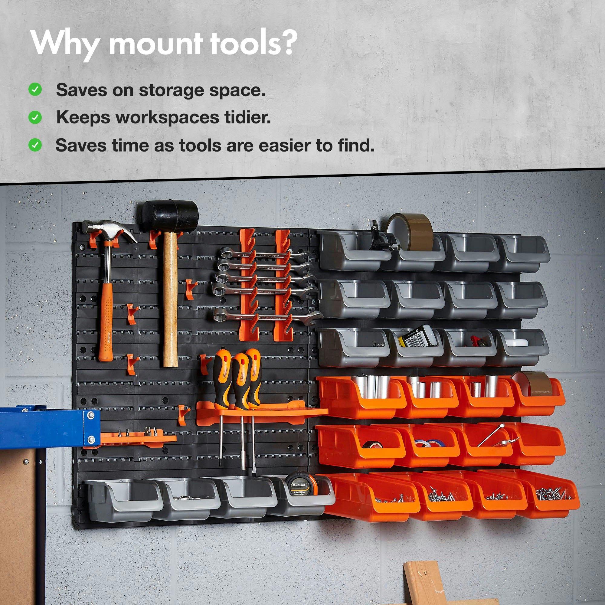 VonHaus 44 Piece Wall Mounted Pegboard for Garage Storage - Tesco Groceries
