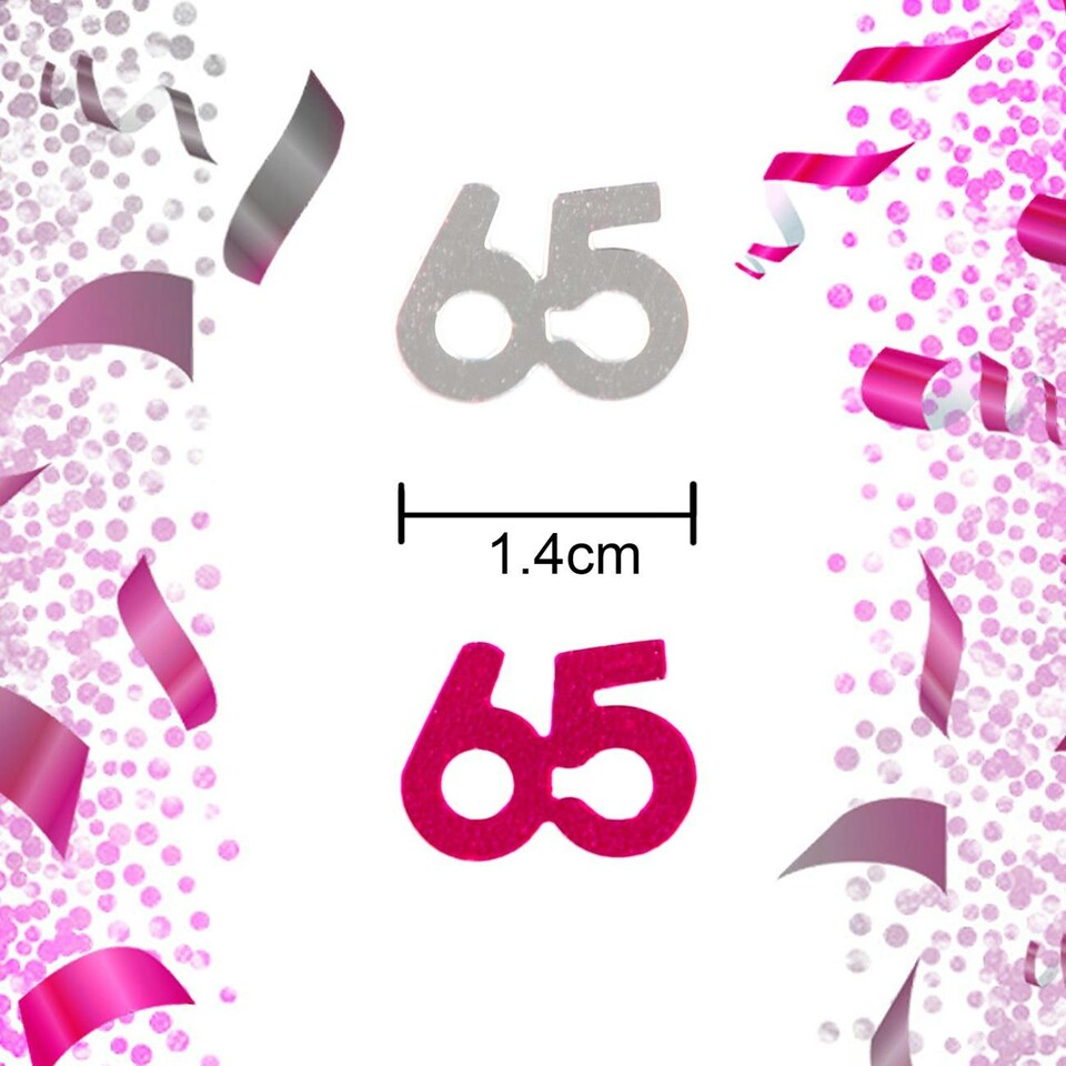 image 1 of 2 Packs of Pink & Silver 65th Confetti (14g)