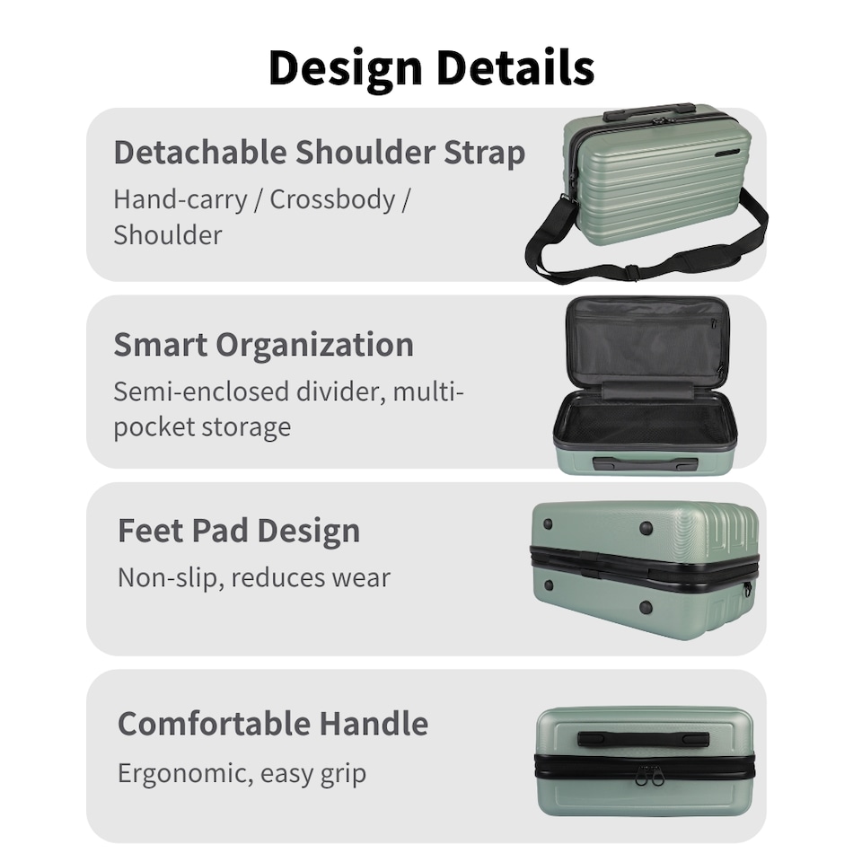 image 1 of ABS Cabin Carry Bag with Strap – Lightweight Underseat Luggage | Green | Mint Green | Cabin Bag