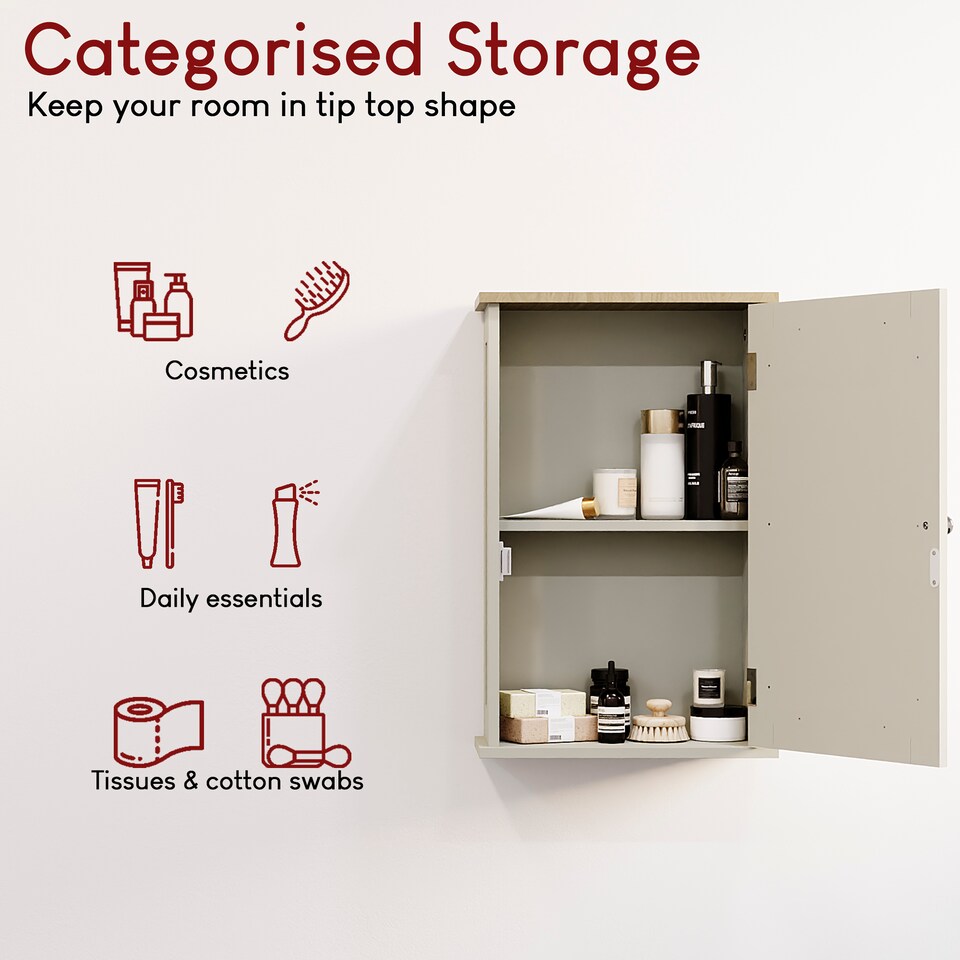 image 1 of Bath Vida Priano 1 Door Mirrored Wall Mounted Bathroom Cabinet, Grey & Oak | Grey | Grey & Oak | 1