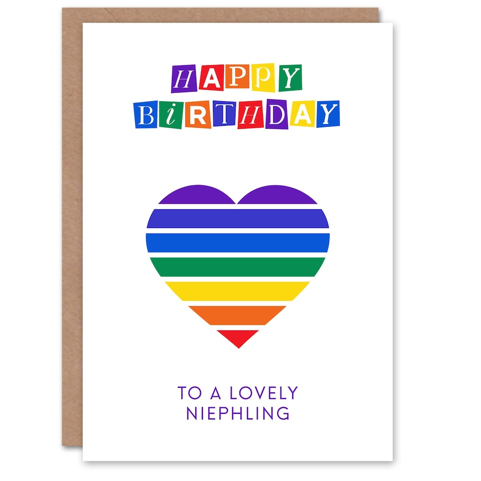 image 1 of Lovely Niephling Rainbow Stripes Love Heart Birthday Card