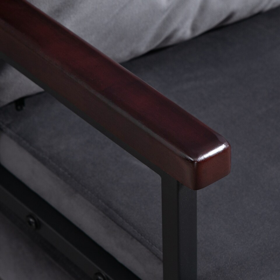 image 1 of HOMCOM Single Chair Bed, Click Clack Convertible Bed Settee, Modern Velvet Feel Fabric Chair Couch with 1 Tufted Cushion, Wood Armrests, for Living Room, Bedroom, Guest Room, Charcoal Grey