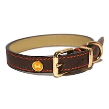 Rosewood Luxury Leather Dog Collar - Brown, Large Brown | L