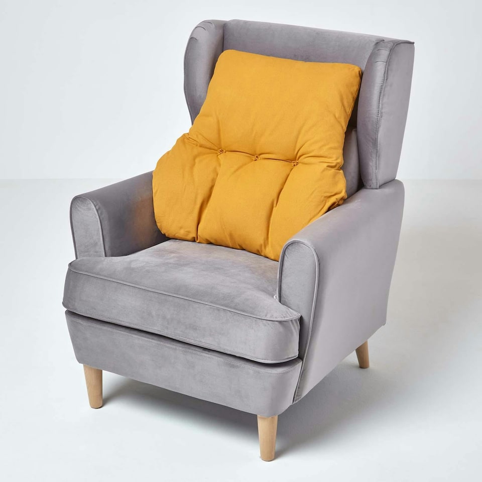 image 1 of Homescapes Mustard Yellow Cotton Back Support Cushion | Yellow | Mustard Yellow | H 58 x W 68 x D 15 cm