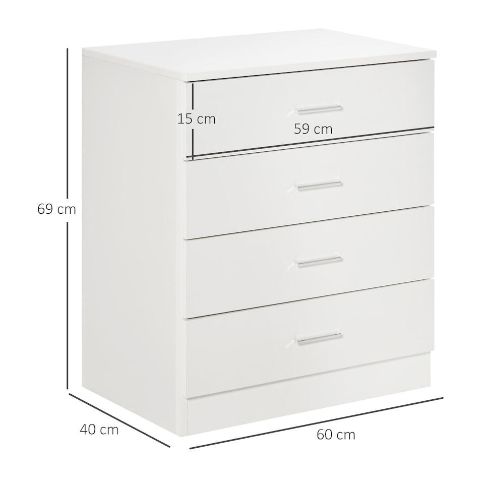 image 1 of HOMCOM Chest of Drawers, 4 Drawers Storage Cabinet with Metal Rails, Anti-Tip for Playroom, Nursery Room, Hallway, etc