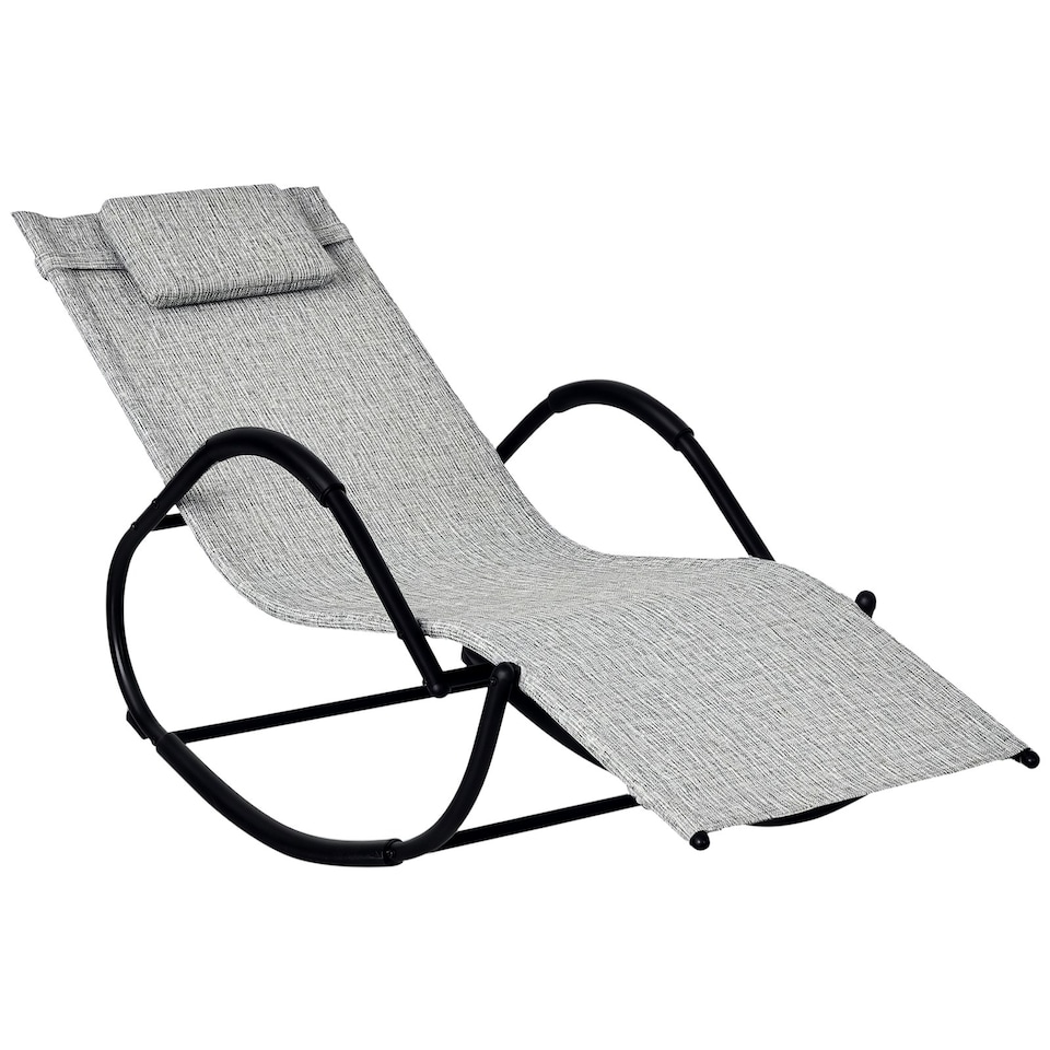 image 1 of Outsunny Patio Rocking Lounge Chair Zero Gravity Chaise w/ Padded Pillow Grey