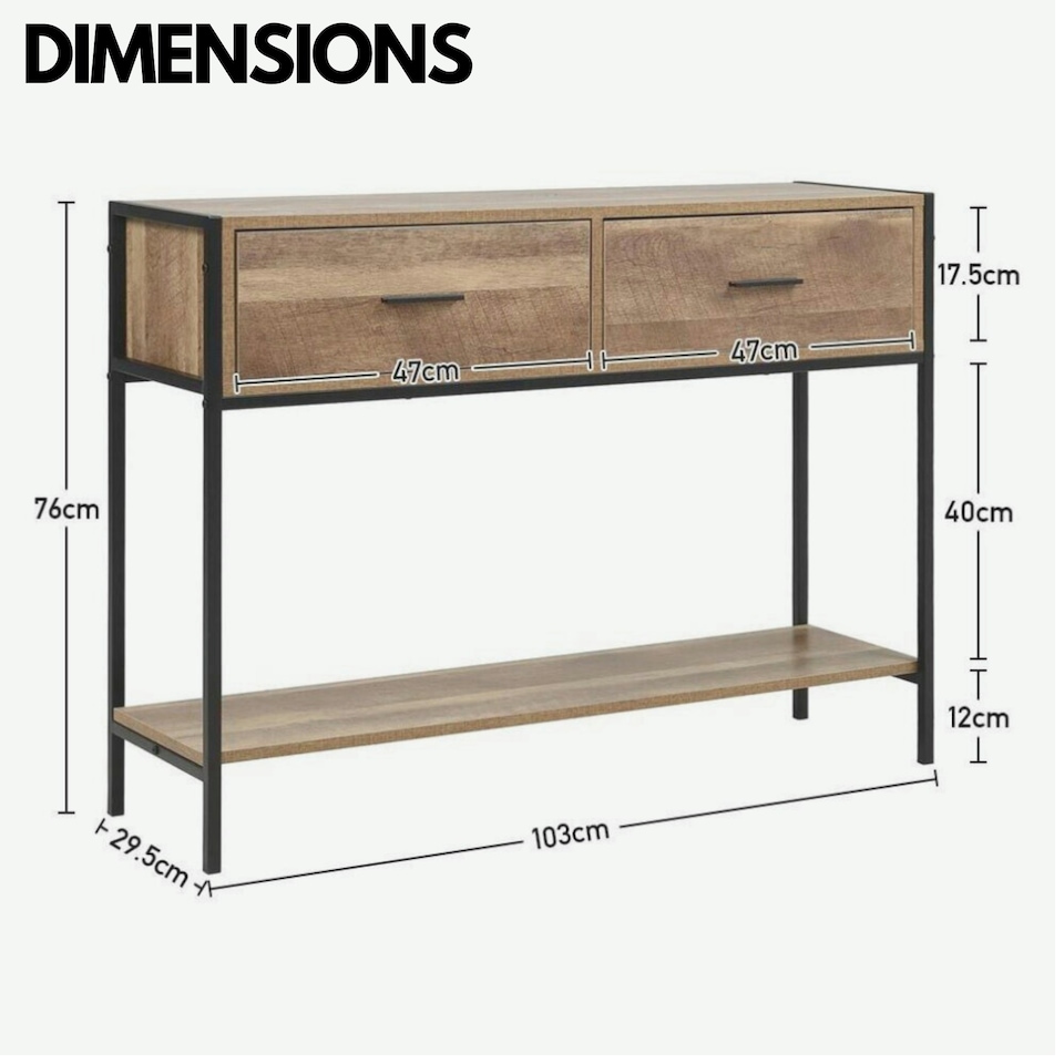 image 1 of Industrial Console Table With 2 Drawers & Storage Shelf Brown
