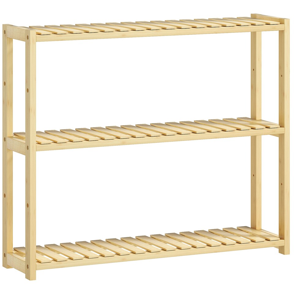 image 1 of HOMCOM 3-Tier Bamboo Adjustable Bathroom Storage Shelf, Natural