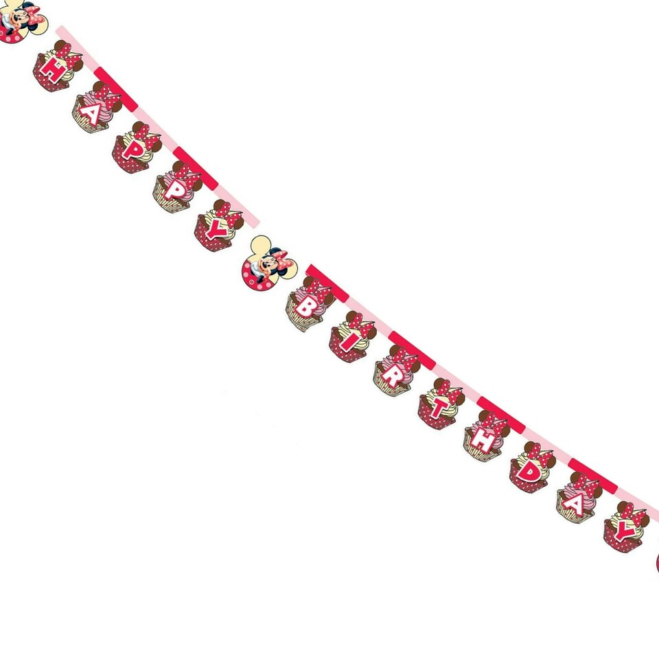 image 1 of Disney Cupcake Minnie Mouse Happy Birthday Banner - Pink - One Size