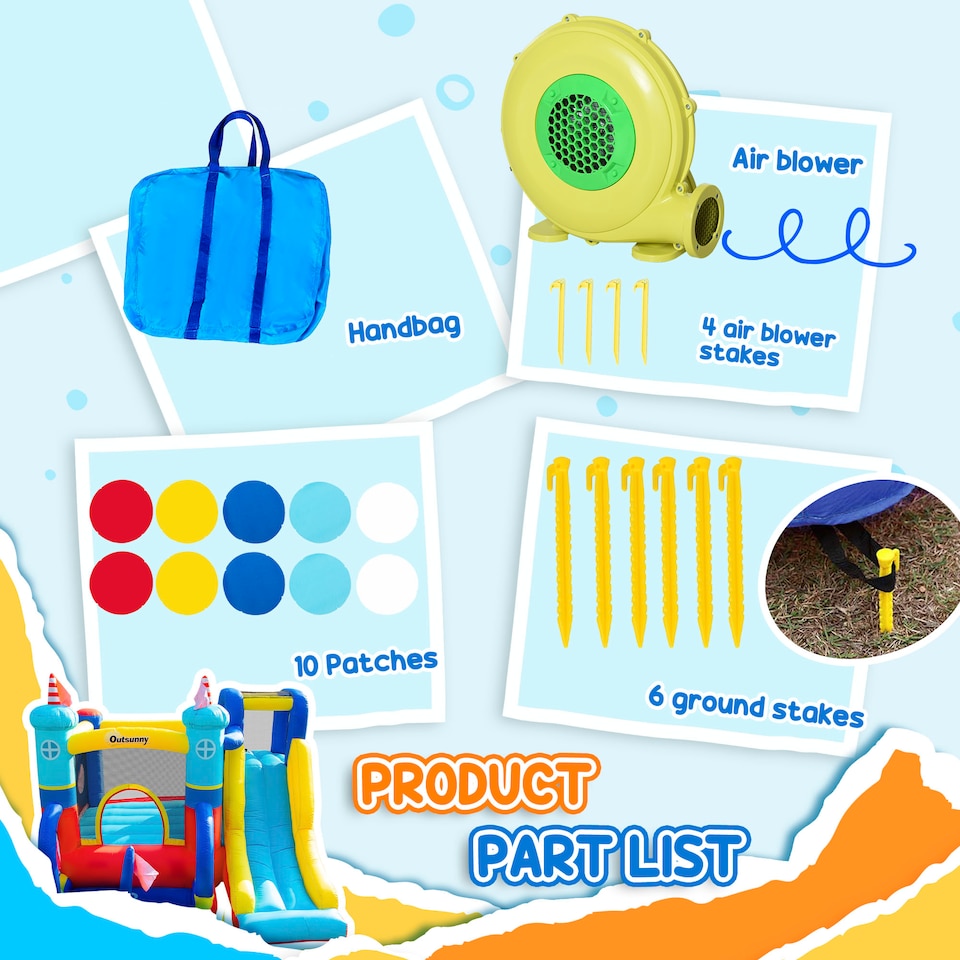 image 1 of Outsunny Kids Bouncy Castle with Slide Pool Trampoline Climbing Wall w Blower