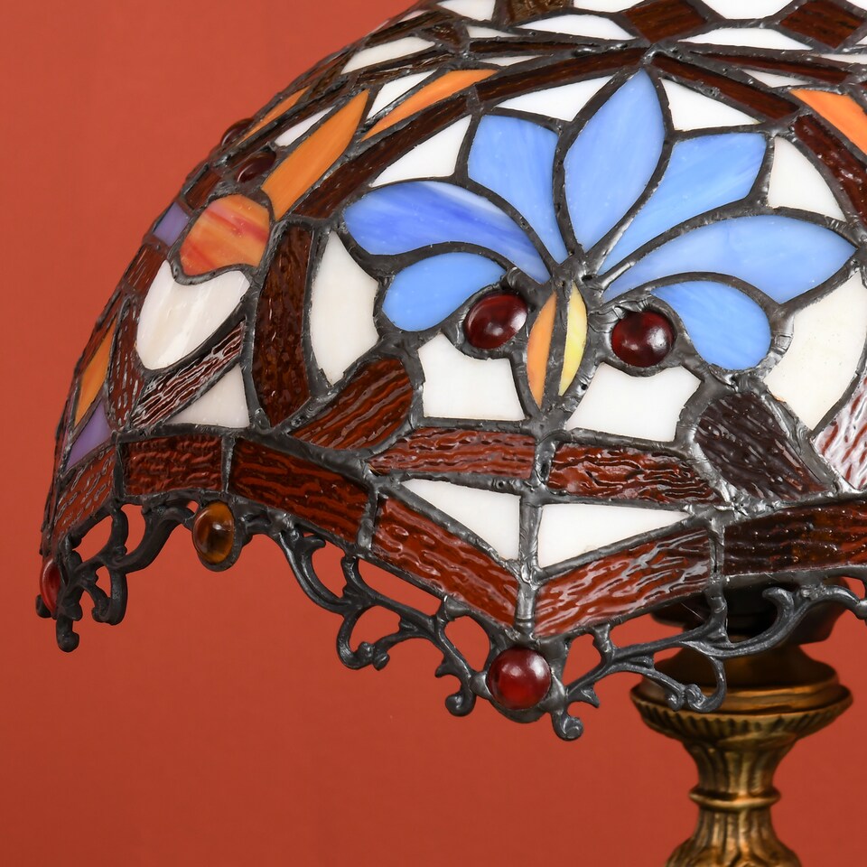 image 1 of HOMCOM Stained Glass Table Lamp, Handcrafted Artisan Collectible, Suitable for Living Room and Bedside, MultiColoured, 26 x 45Hcm, Zinc Alloy.