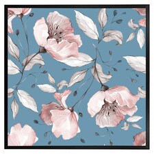 Pink flowers on blue (Picutre Frame) Black | S