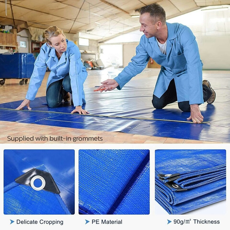 image 1 of Tarpaulin 3m x 3m Multi-Purpose Waterproof, UV Resistant Ground Sheet Cover Made of 90g/Square Metre Tarpaulin Blue