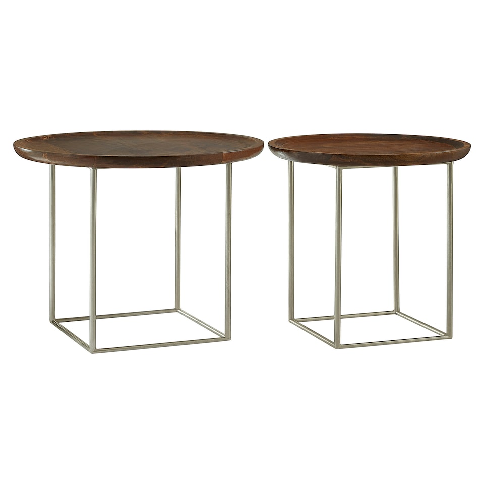 image 1 of Interiors by Premier Crest Silver Iron And Wood Tops Side Tables