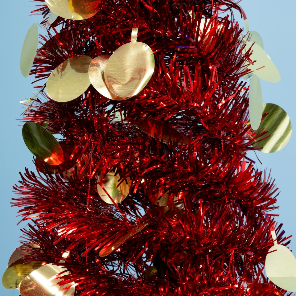image 1 of Christmas Tree World  7ft/210cm Slim Tinsel Pop Up Christmas Tree - Red