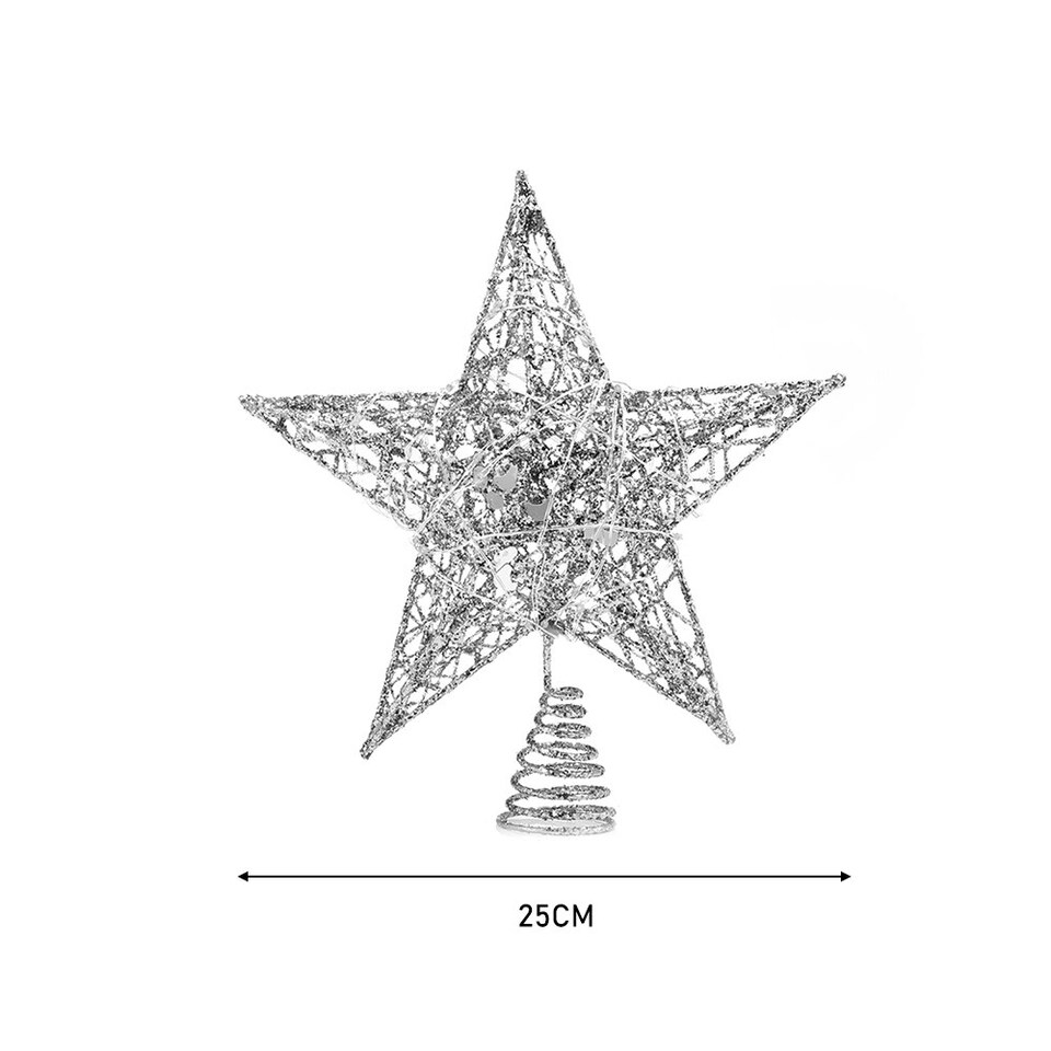 image 1 of Living and Home Decorative Star Sequins Christmas Tree Topper with LED Lights, Silver-25*28cm