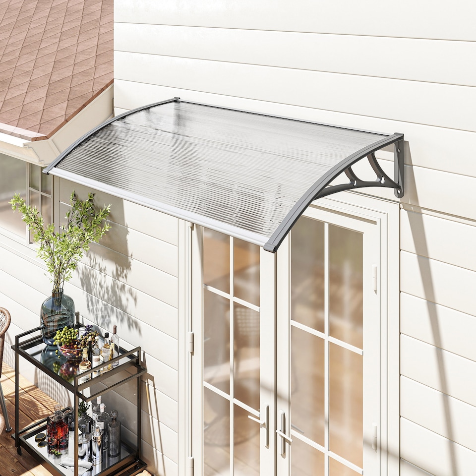 image 1 of Outsunny Door Canopy Outdoor Awning Rain Shelter for Window Porch, Grey | Green