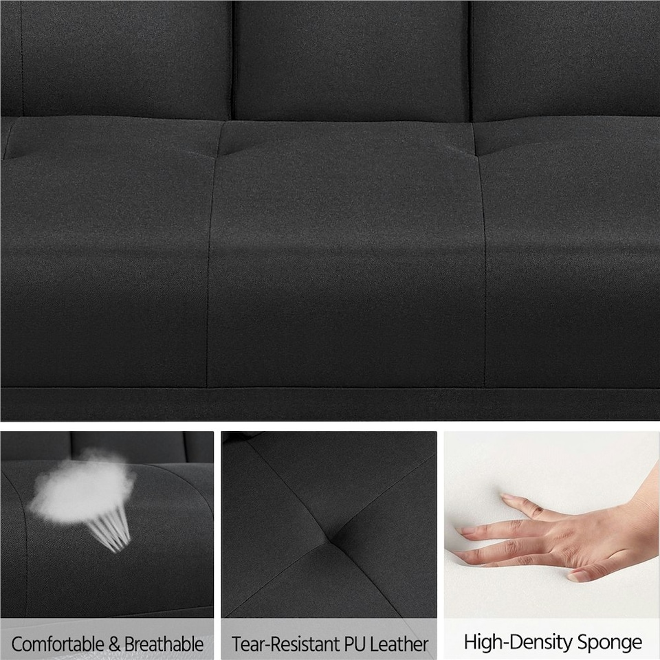 image 1 of Yaheetech Fabric Upholstered Convertible Futon Sofa Bed for Small Spaces