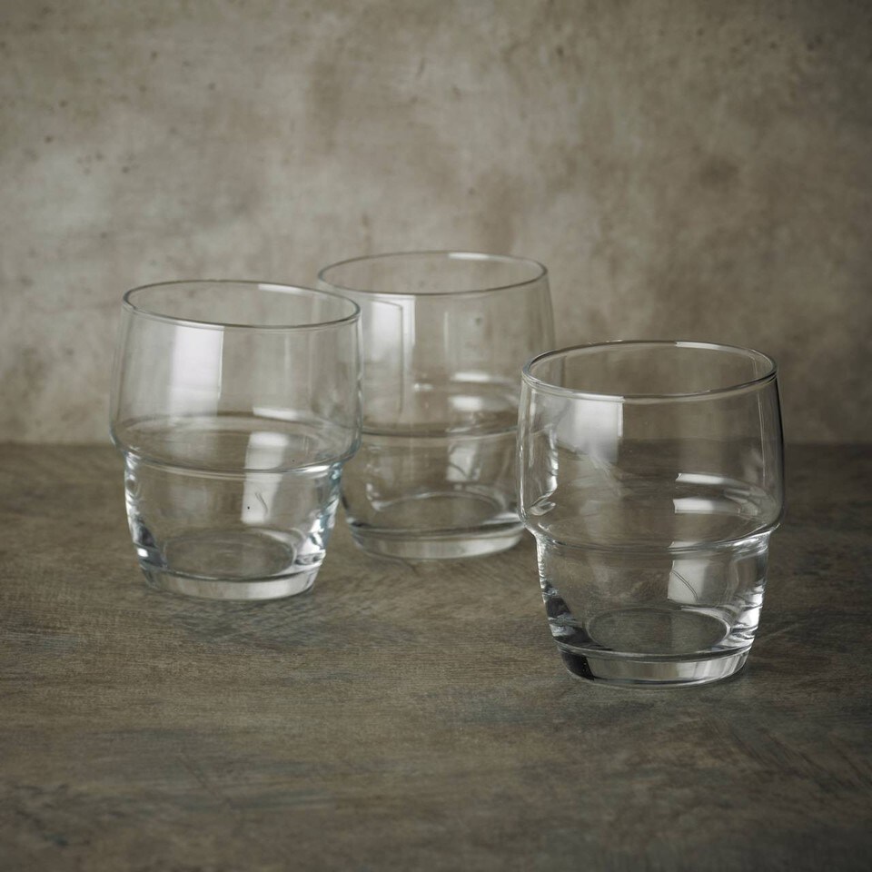 image 1 of Galata Short Whiskey Tumblers Tall Highball Drinking Glasses Stackable Set | Clear | Clear | Short Set of 12