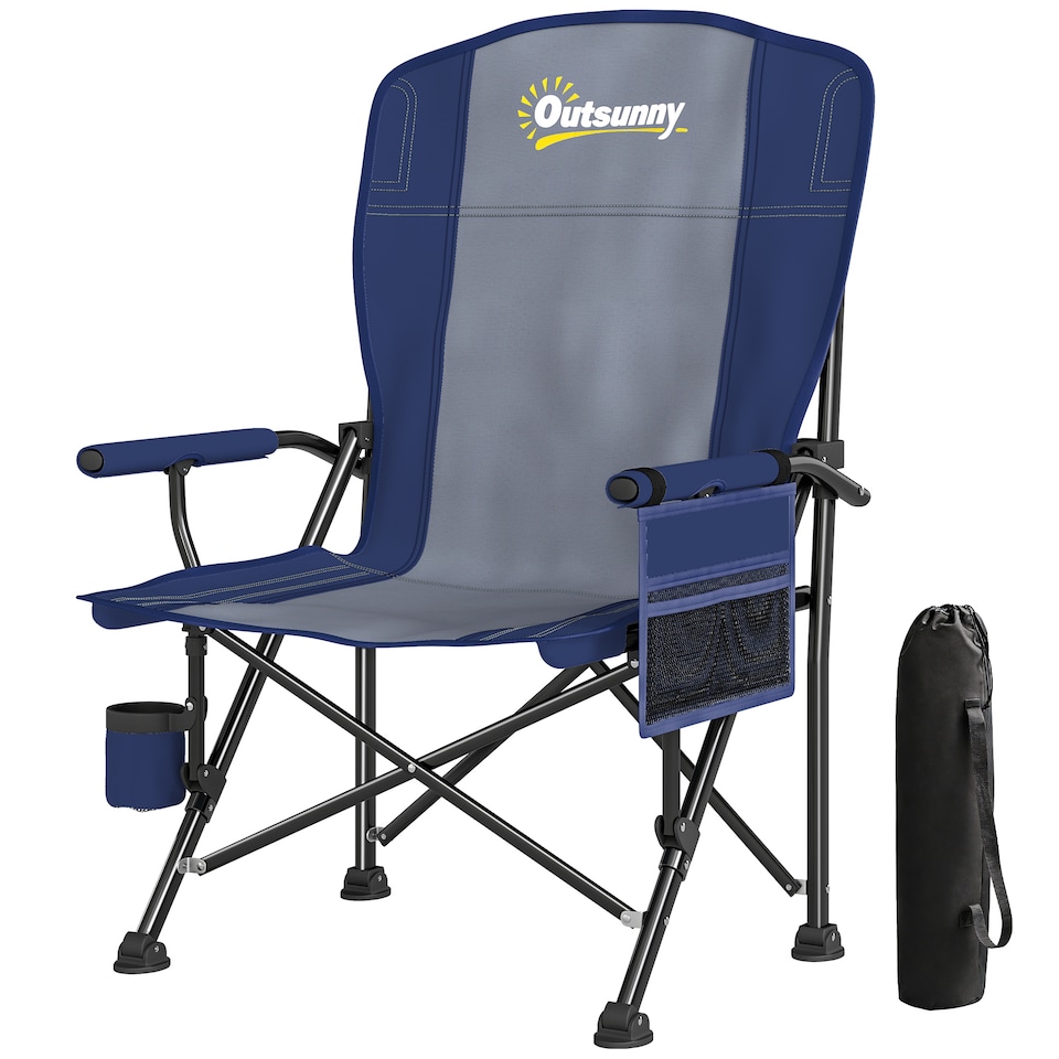 image 1 of Outsunny Camping Chair Padded with Side Pocket | Blue | Dark Blue, Dark Grey | One Size