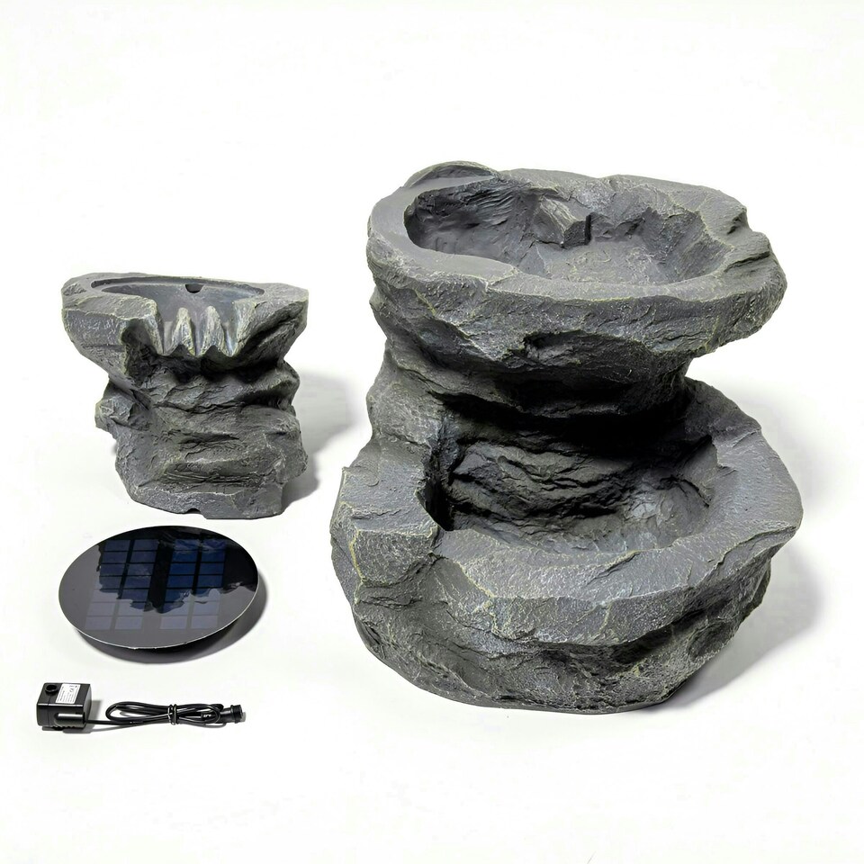 image 1 of Primrose Dornie Solar Powered Grey Stone Effect Water Feature with Planter 48cm