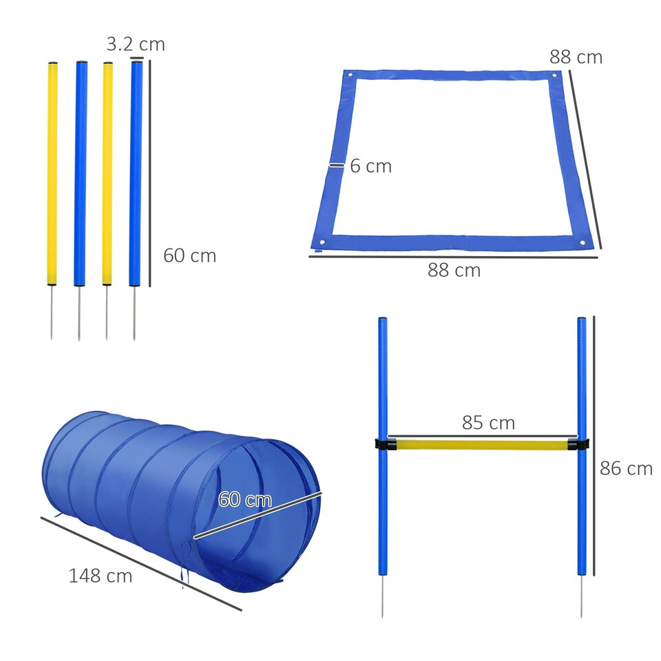 image 1 of PawHut Pet Agility Training Equipment Dog Play Run Jump (Poles + Hurdle + Tunnel
