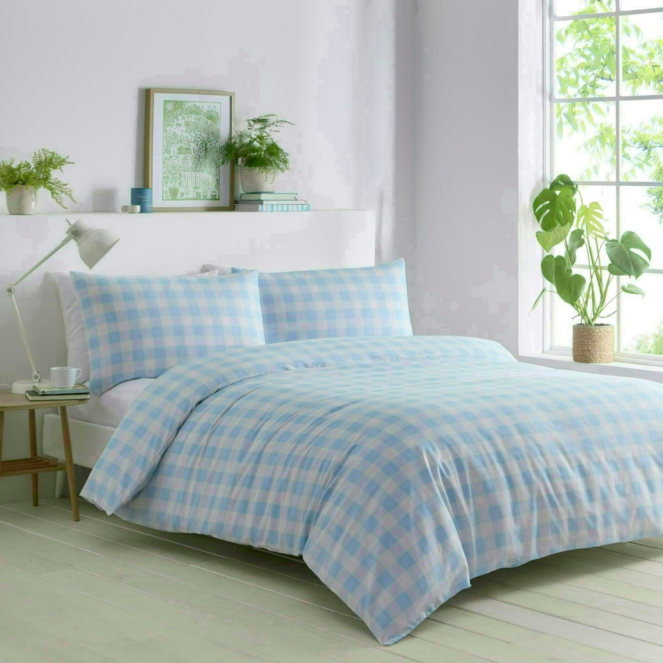 image 1 of Portfolio Home Gingham Check Bedding Duvet Cover Set With Pillow Cases | Yellow | Super King