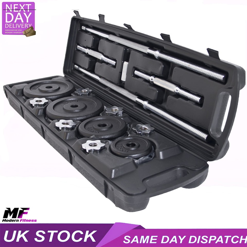 image 1 of 50KG Adjustable Dumbbell and Barbell Set, Cast Iron Spinlock Gym Weights