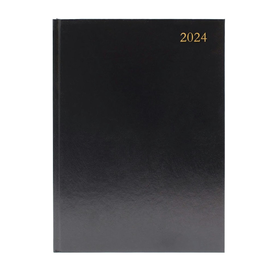 image 1 of 2024 A4 2 Pages Per Day Black Desk Diary