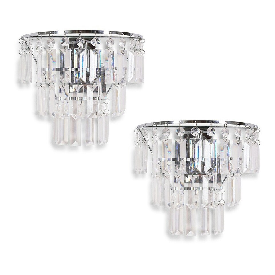 image 1 of ValueLights Pair Kelsks Clear Acrylic Droplet Wall Light & Bulb Silver