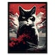 image 1 of Ukiyo Japanese Cat Red on White Japan Home Decor Black Framed Wall Art Print A4