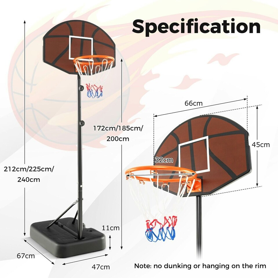 image 1 of COSTWAY Height Adjustable Basketball Hoop Basketball Goal System Brown | Standard