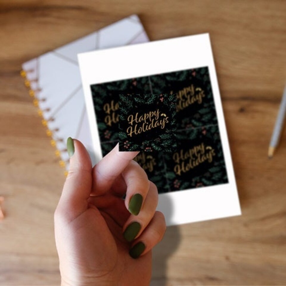 image 1 of Christmas Happy Holidays Black Square Stickers 95mm - Sheet of 4