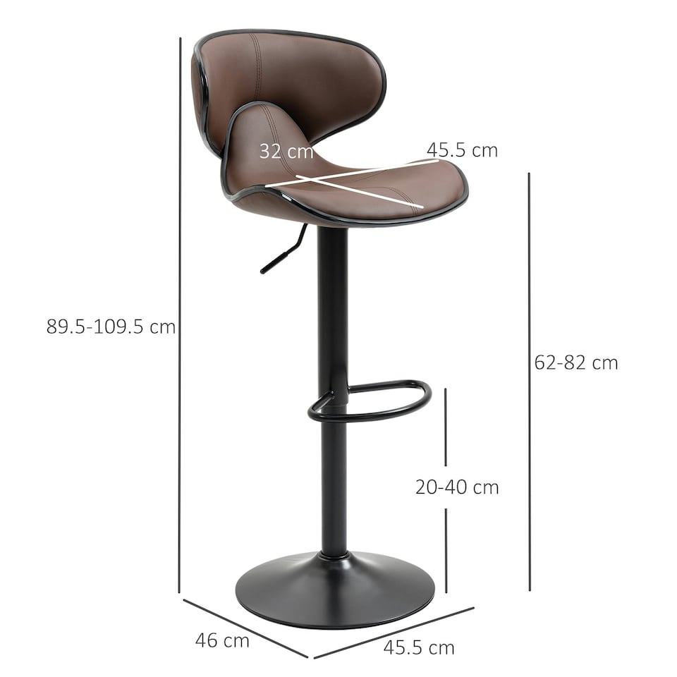 image 1 of HOMCOM Adjustable Swivel Bar Stools Set of 2 for Counter Bar, Brown