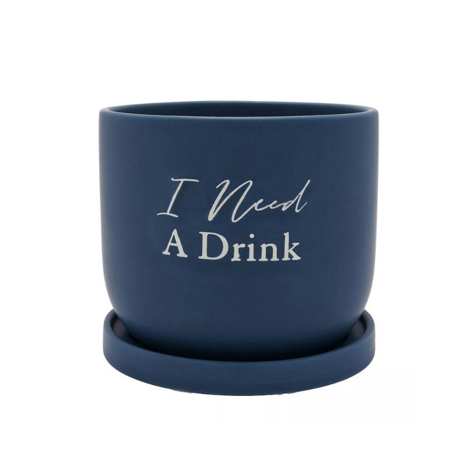 Country Living Ceramic Plant Pot I Need A Drink Blue