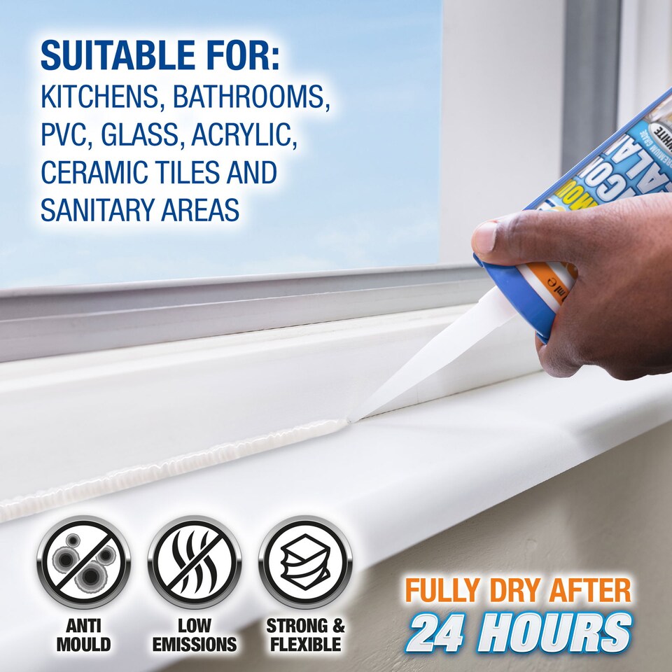 image 1 of Dryzone Silicone Sealant Replacement Kit (Anti Mould) - Complete kit for Professional looking joints in Kitchen and Bathroom